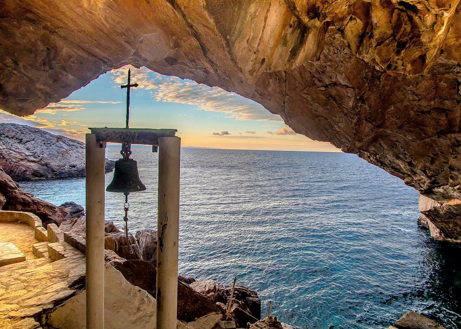 Agios Stefanos chapel by the clear Aegean water, Syros.